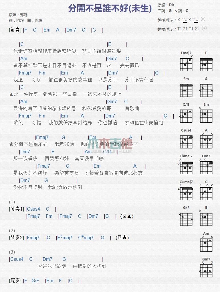 分开不是谁不好_吉他谱_郭静1