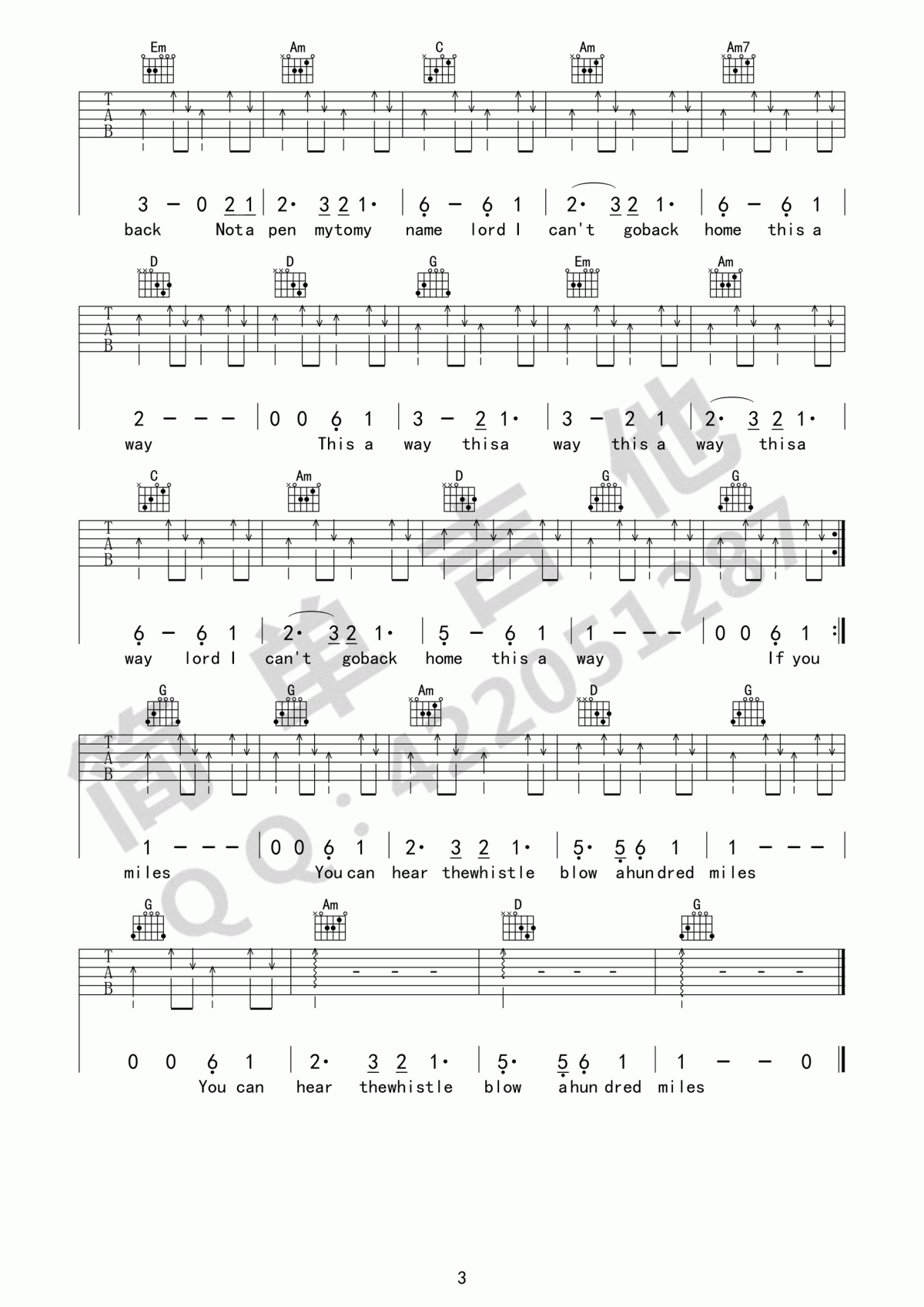 500 miles吉他谱 The Brothers Four G调 原版3