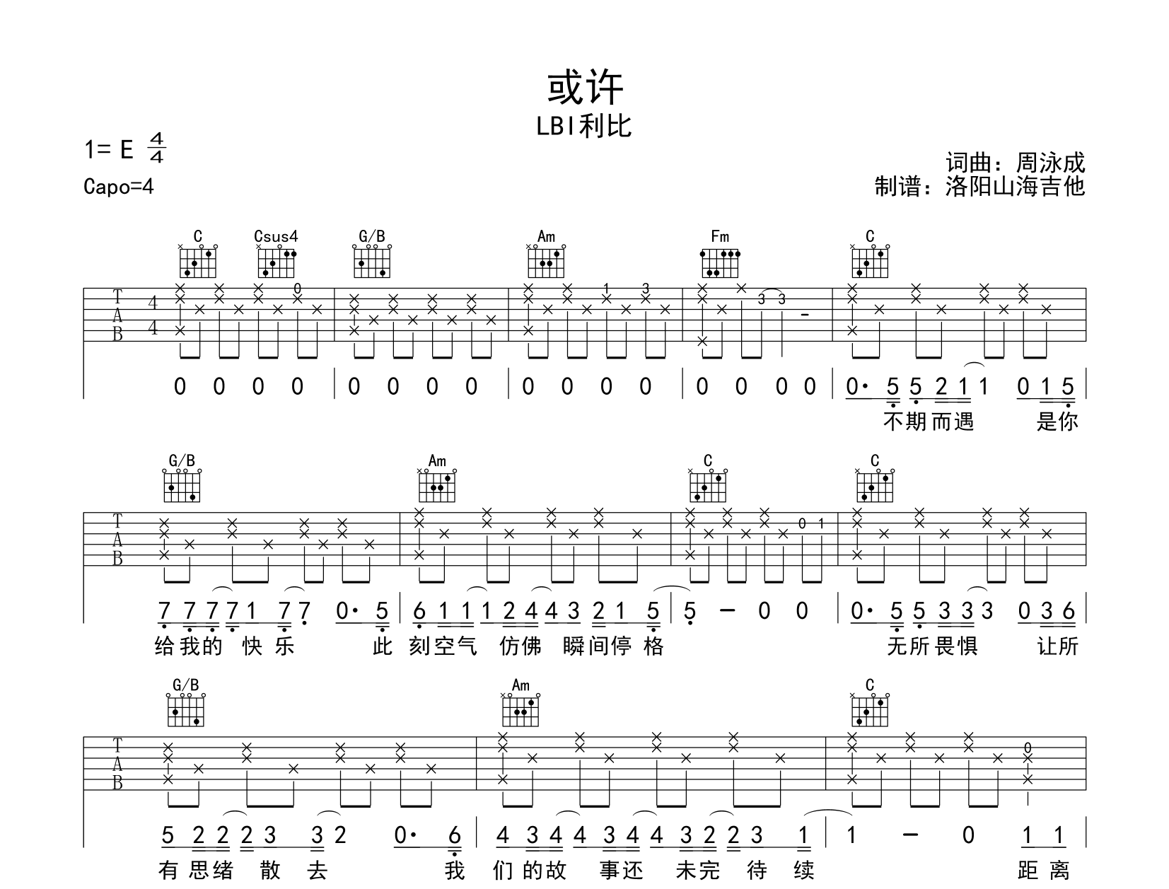 LBI利比《或许》吉他谱-《或许》C调吉他弹唱谱1