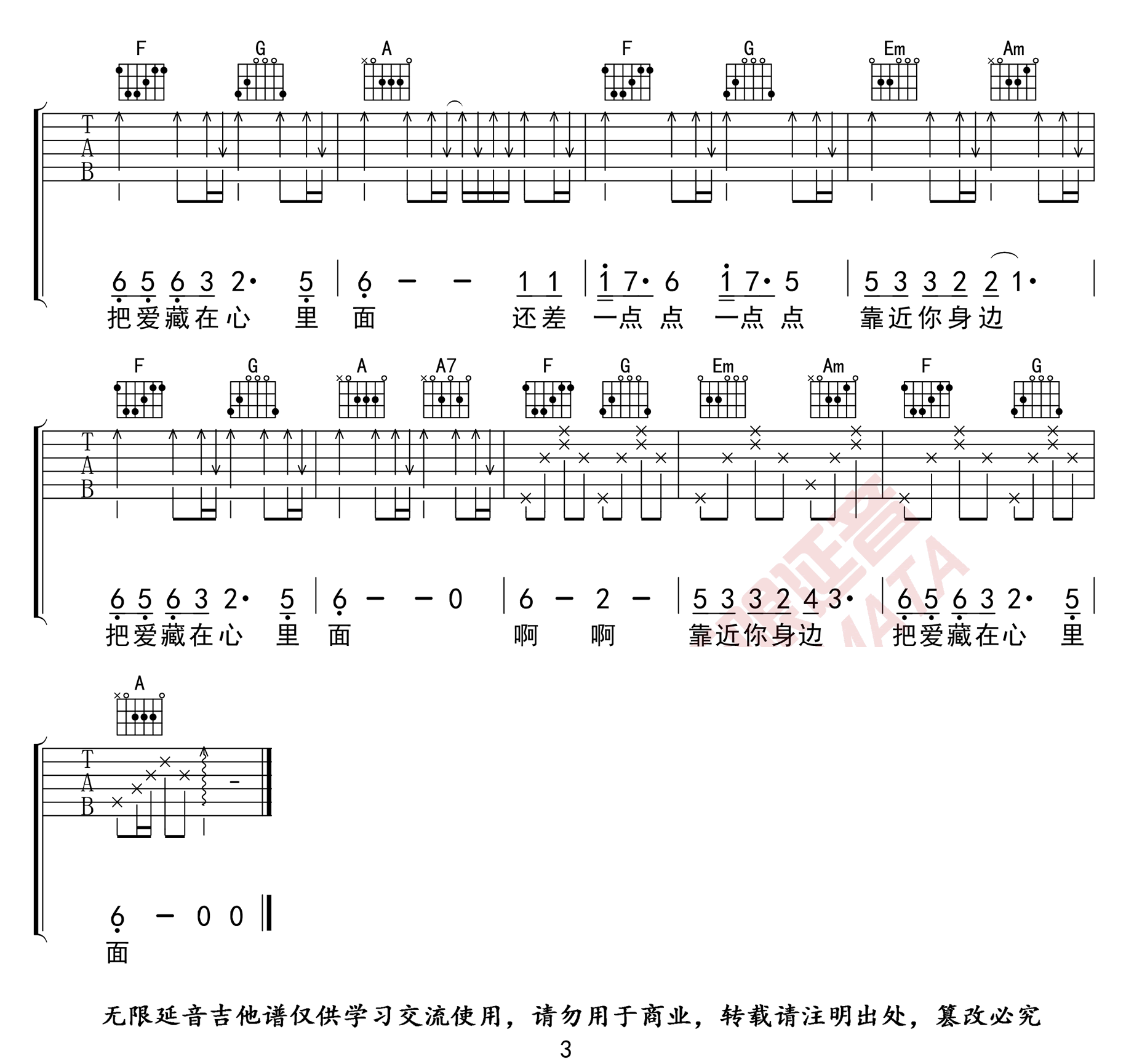蝴蝶之夏吉他谱_房东的猫_C调指法简单版_吉他弹唱六线谱3