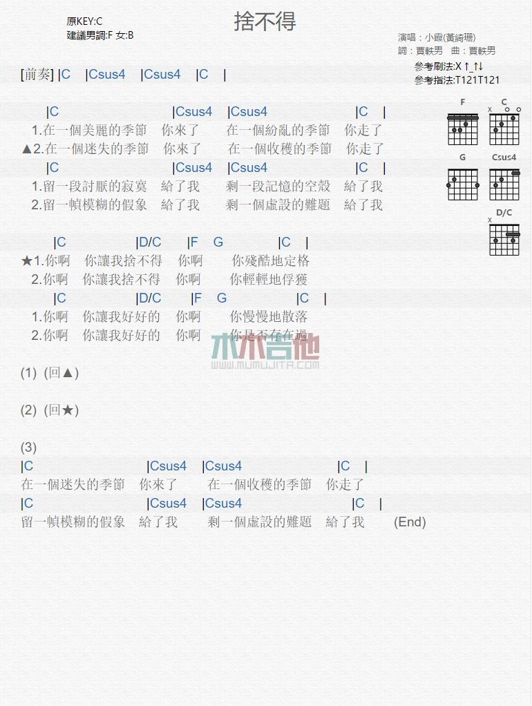舍不得_吉他谱_黄绮珊1