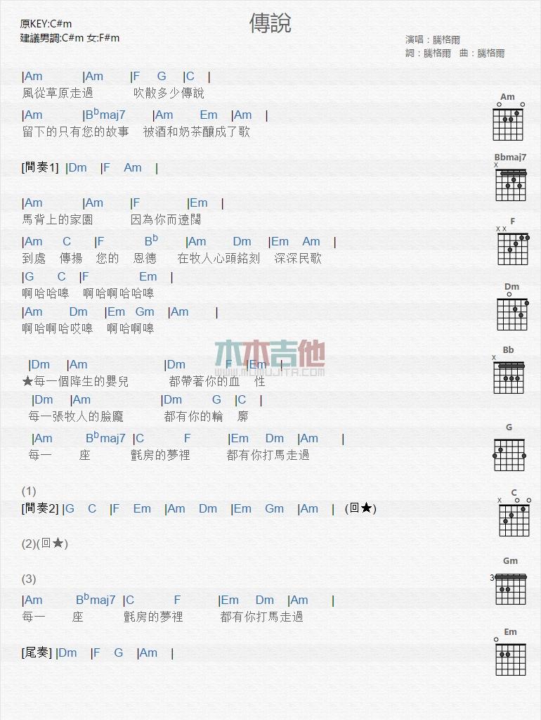 传说_吉他谱_腾格尔1