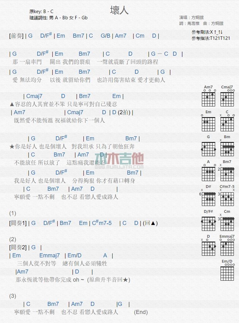 坏人_吉他谱_方炯镔1