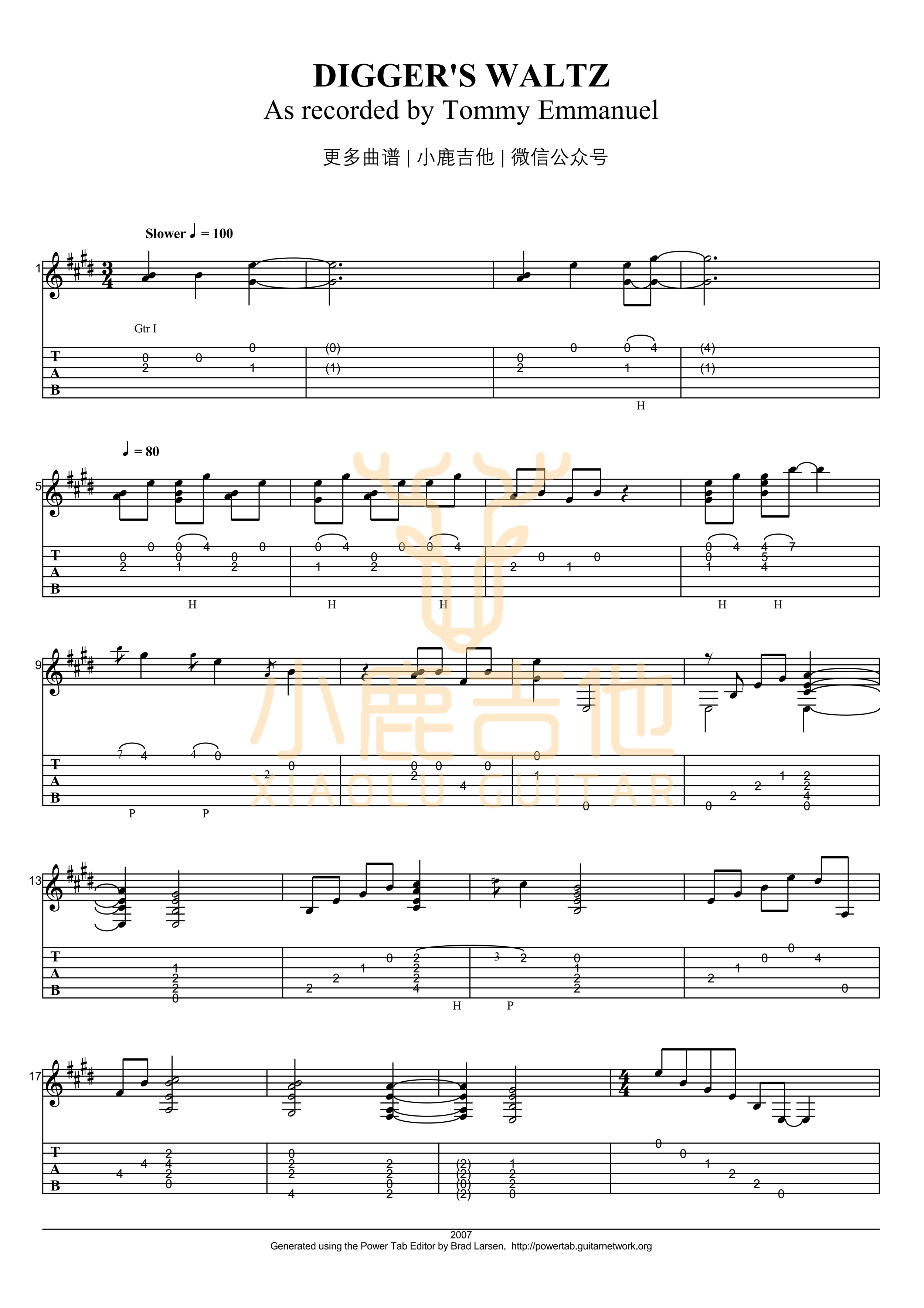 The Diggers Waltz - Tommy Emmanuel指弹吉他谱（小鹿吉他）1