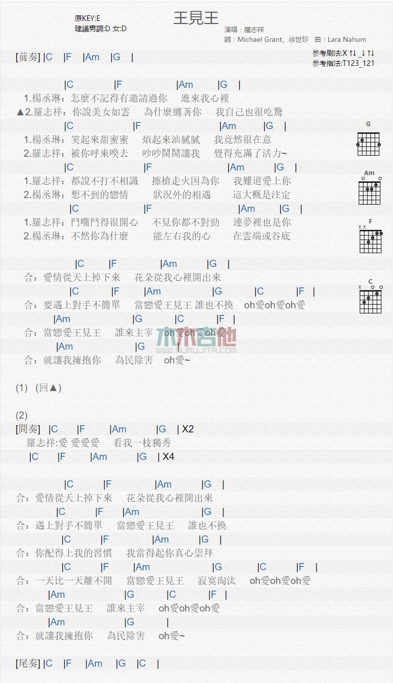 王见王_吉他谱_罗志祥,杨丞琳1