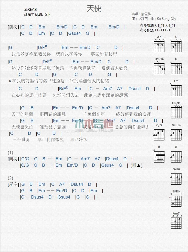 天使_吉他谱_谢霆锋1