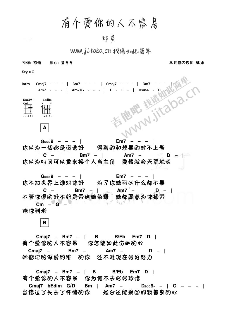 有个爱你的人不容易吉他谱-那英-和弦弹唱谱1