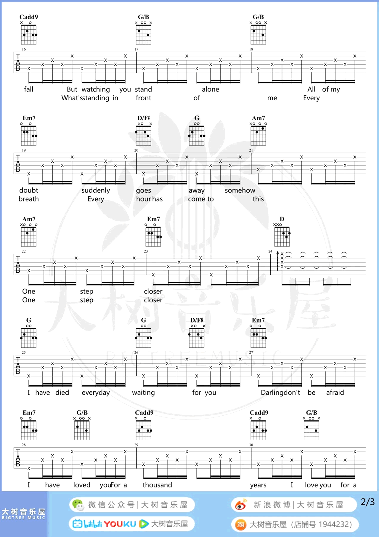 A Thousand Years吉他谱_分解+扫弦_弹唱教学视频2