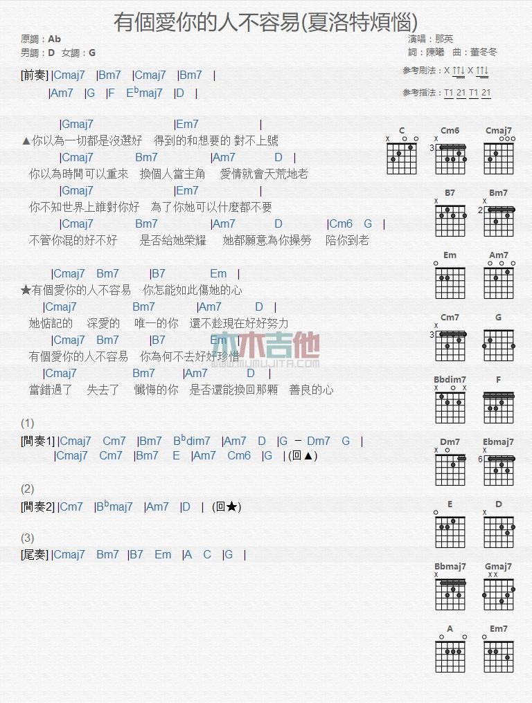 有个爱你的人不容易_吉他谱_那英1