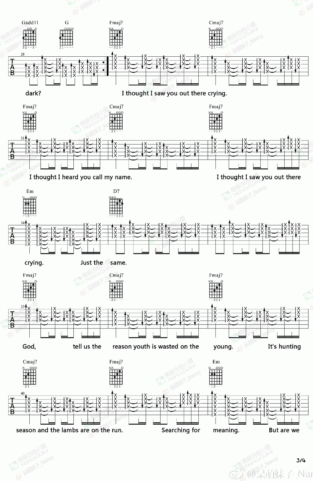 Lost Stars吉他谱_Lost Stars吉他弹唱教学示范_附六线谱3