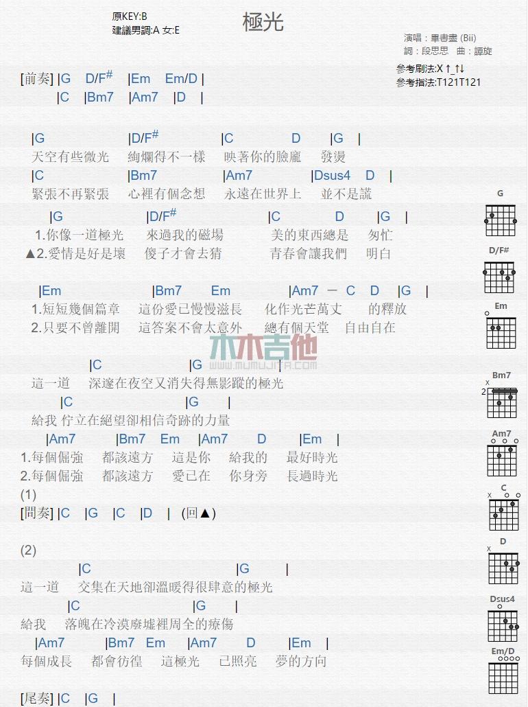 极光吉他谱_毕书尽_吉他伴奏弹唱谱1