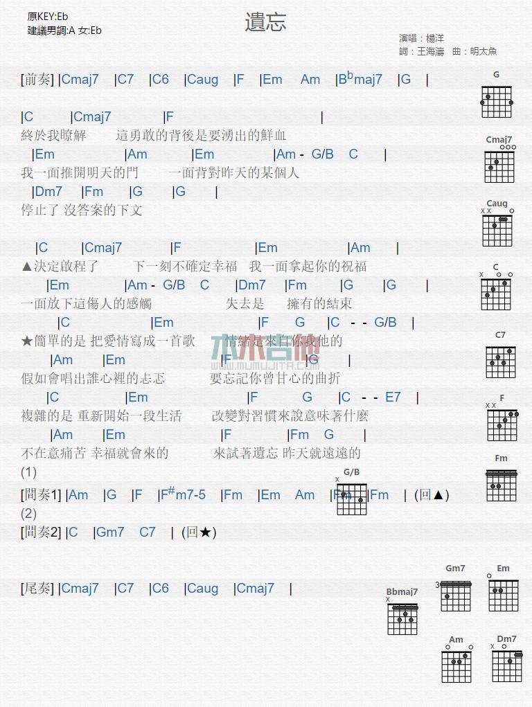 遗忘_吉他谱_杨洋1