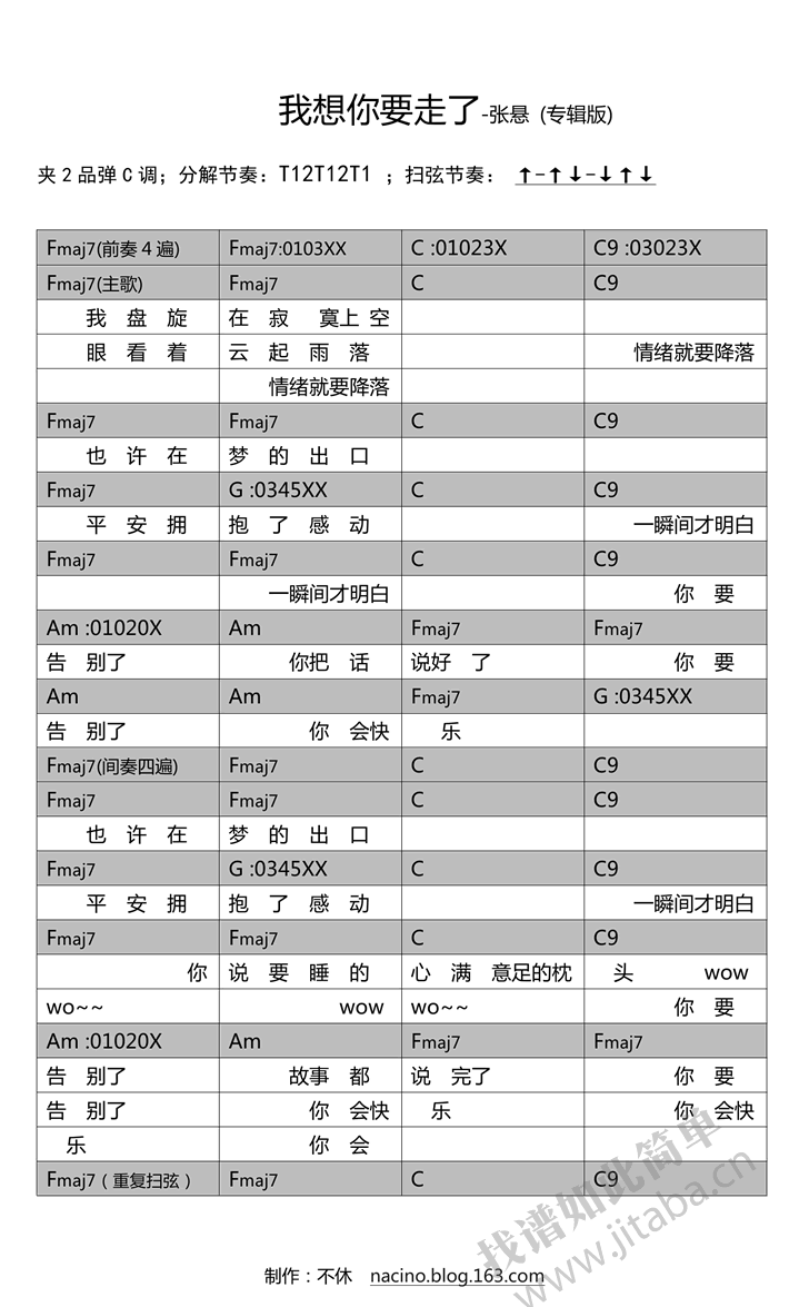 我想你要走了吉他谱-张悬-两个版本弹唱谱1