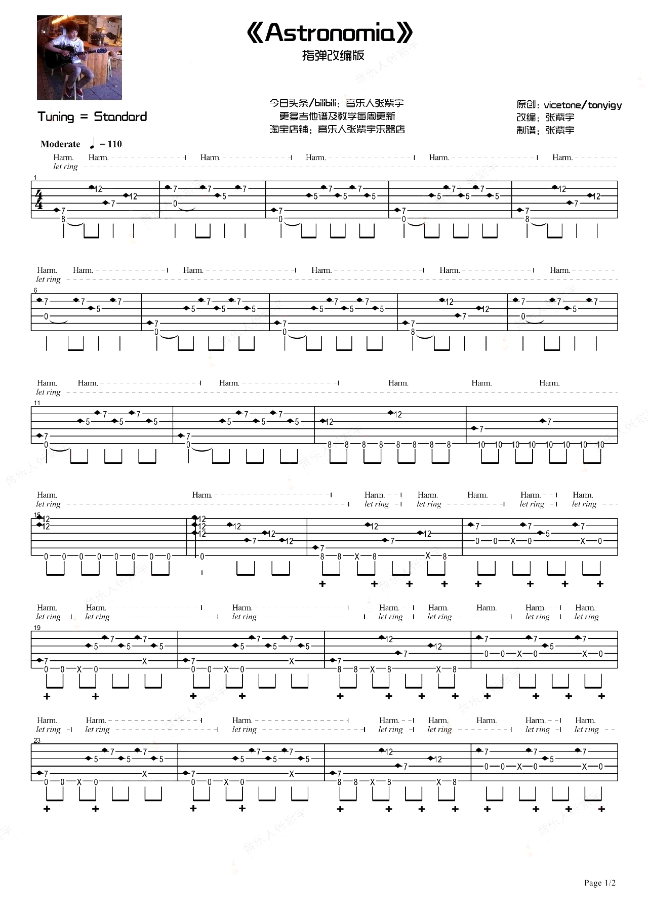 黑人抬棺指弹谱_《Astronomia》泛音版_吉他指弹教学1