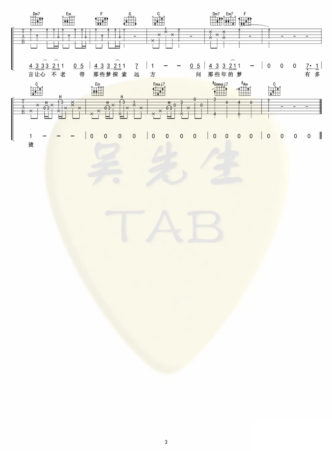 《裹着心的光》吉他谱_林俊杰_C调原版弹唱谱_高清六线谱3
