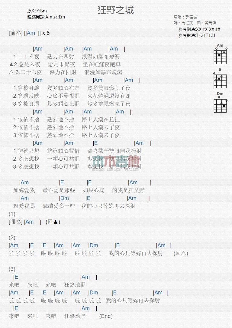 狂野之城_吉他谱_郭富城1
