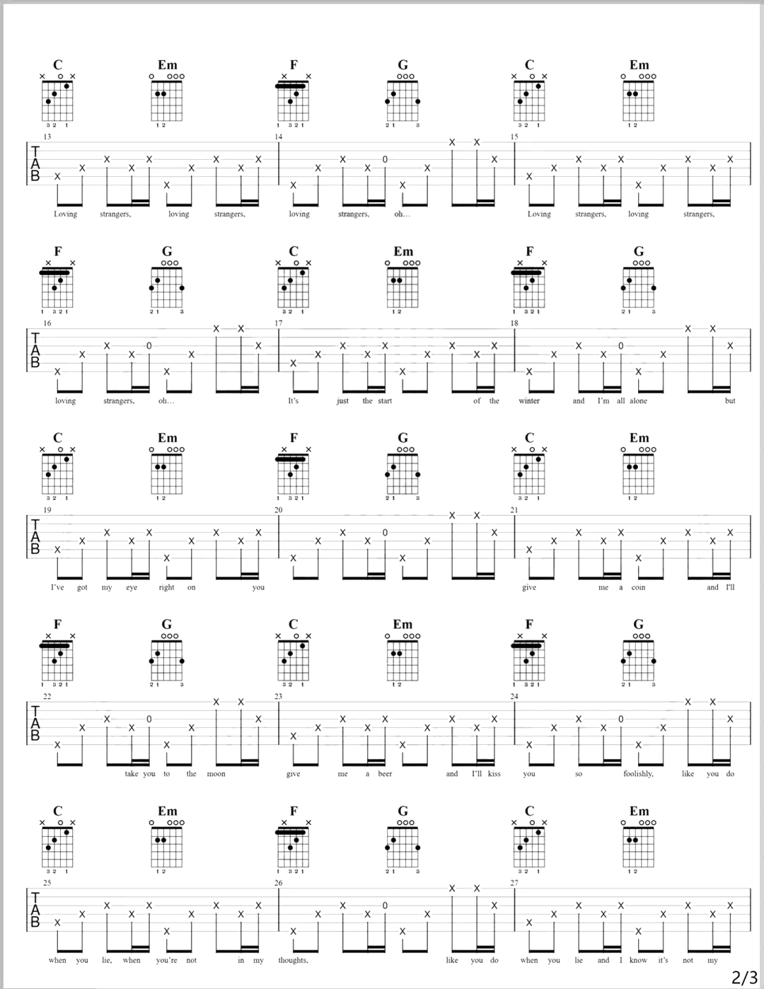 Loving Strangers吉他谱_Russian Red_C调_弹唱演示视频1