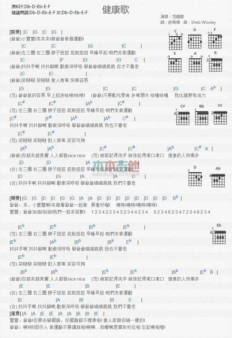 健康歌_吉他谱_范晓萱1