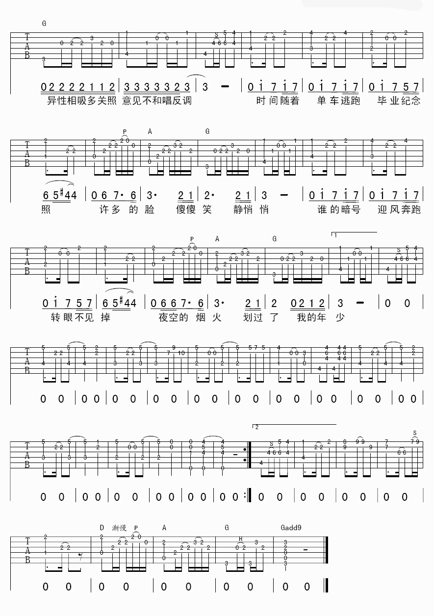 年少吉他谱 A调六线谱-阿军编配-许飞1