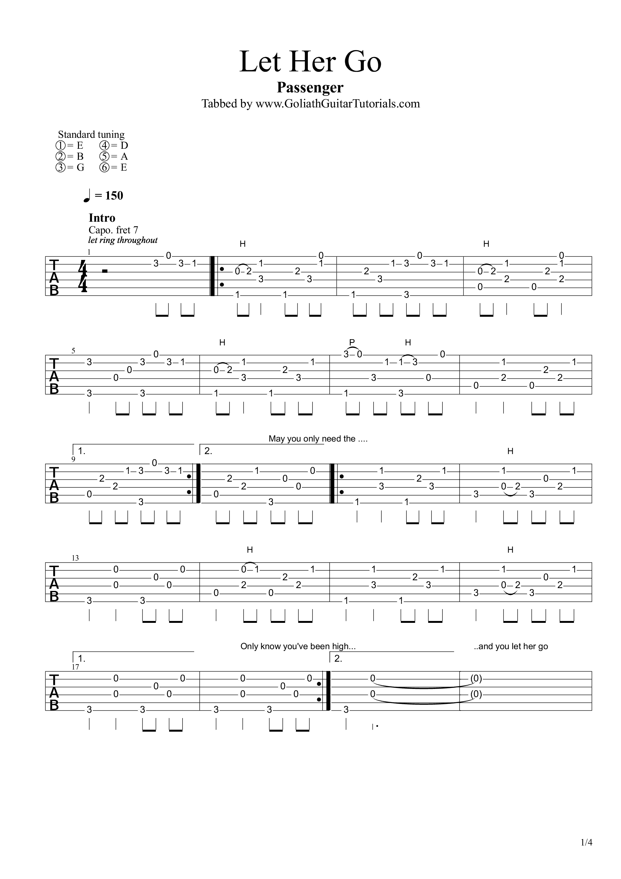 let her go吉他谱 E调六线谱-高清版-Passenger1