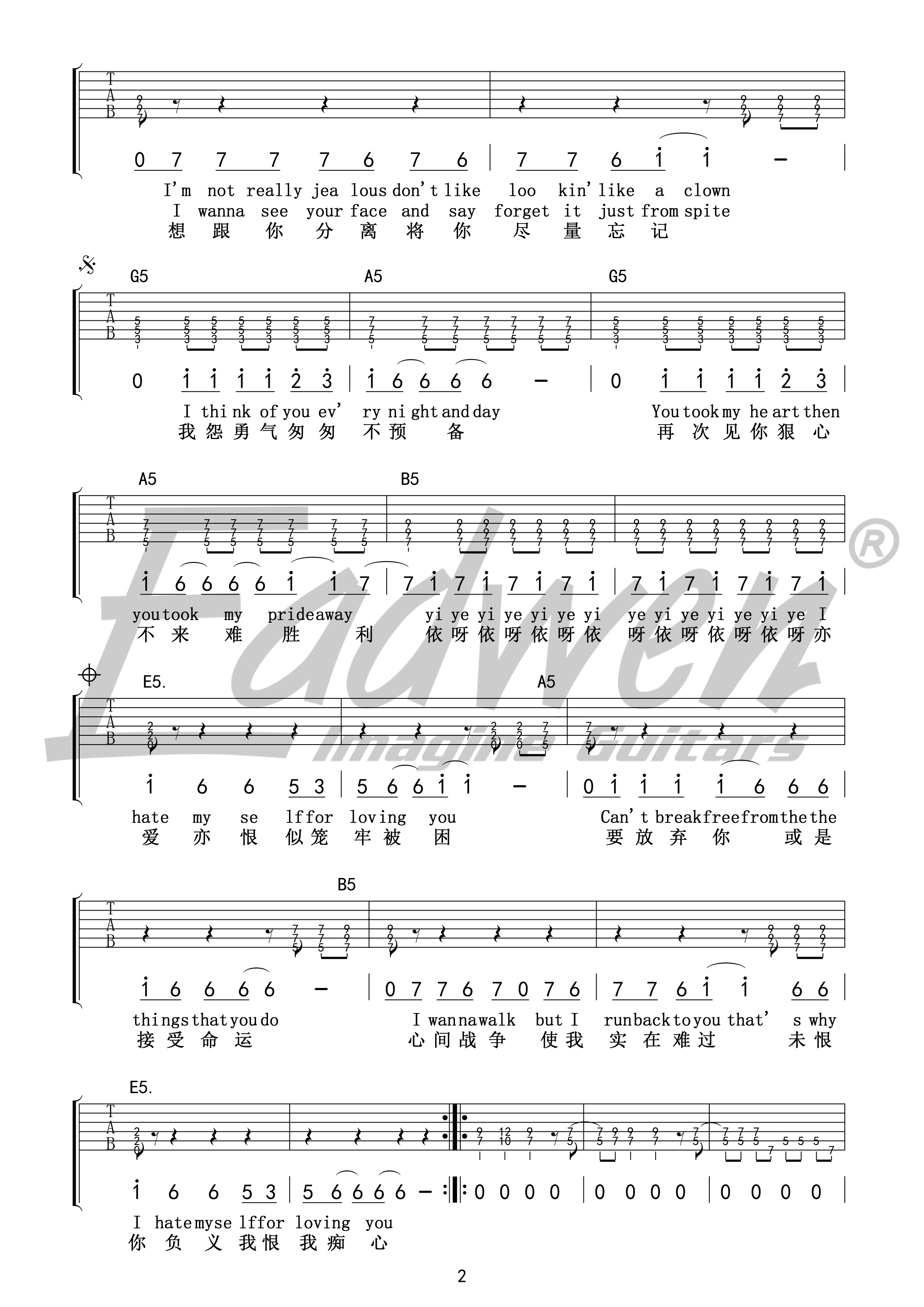 I Hate Myself For Loving You吉他谱 G调高清版-joan jett1