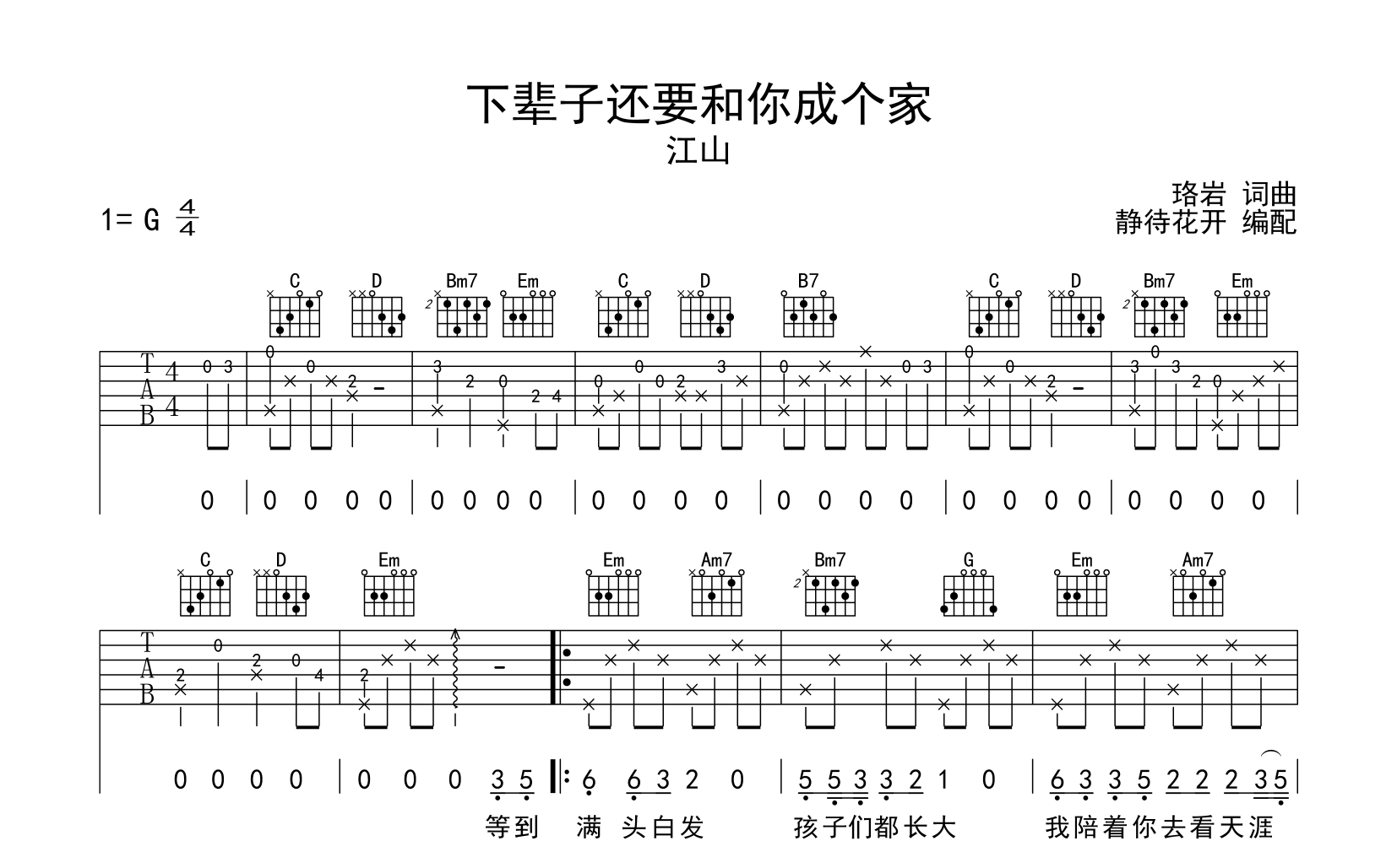 江山《下辈子还要和你成个家》吉他谱-G调原版弹唱吉他谱1