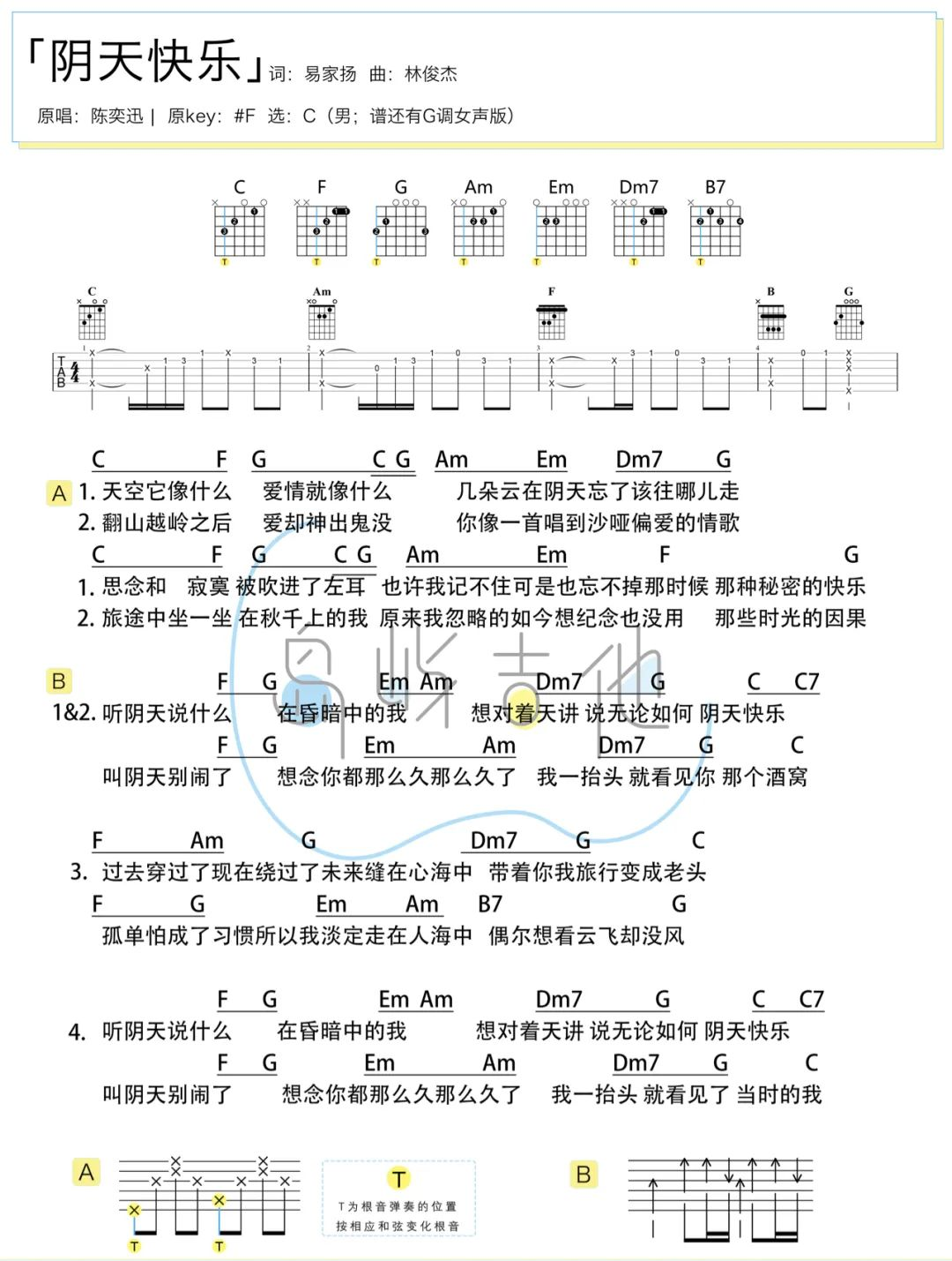 阴天快乐吉他谱-陈奕迅-G调男女原版-附女生演示教学1