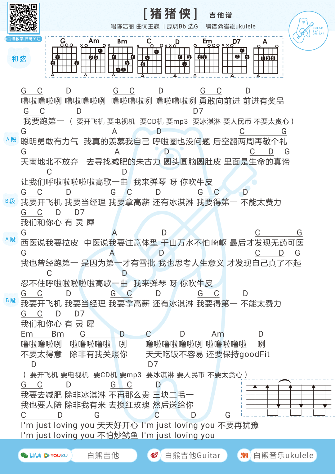 《猪猪侠》吉他谱-陈洁丽/刘大壮-G调弹唱谱-高清图片谱1
