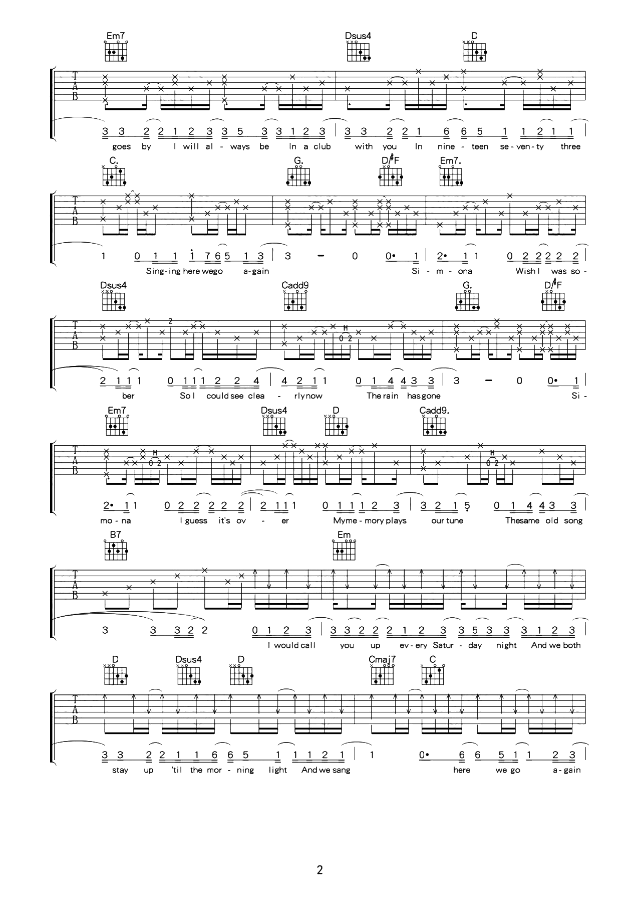 1973吉他谱_James Blunt_G调原版图片谱_吉他弹唱演示1