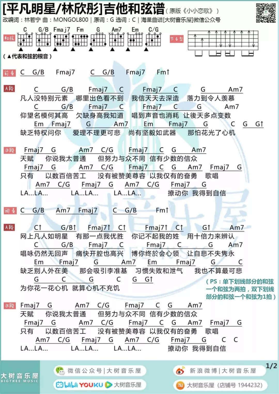 平凡明星吉他谱 C调和弦谱-林欣彤1