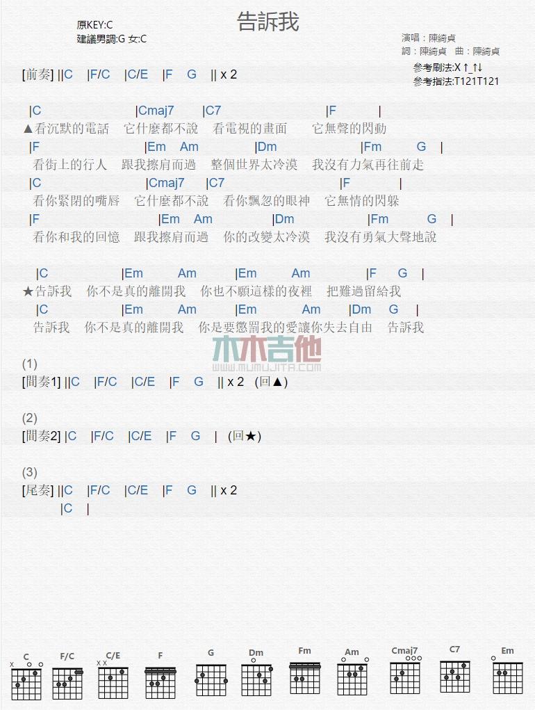 告诉我_吉他谱_陈绮贞1