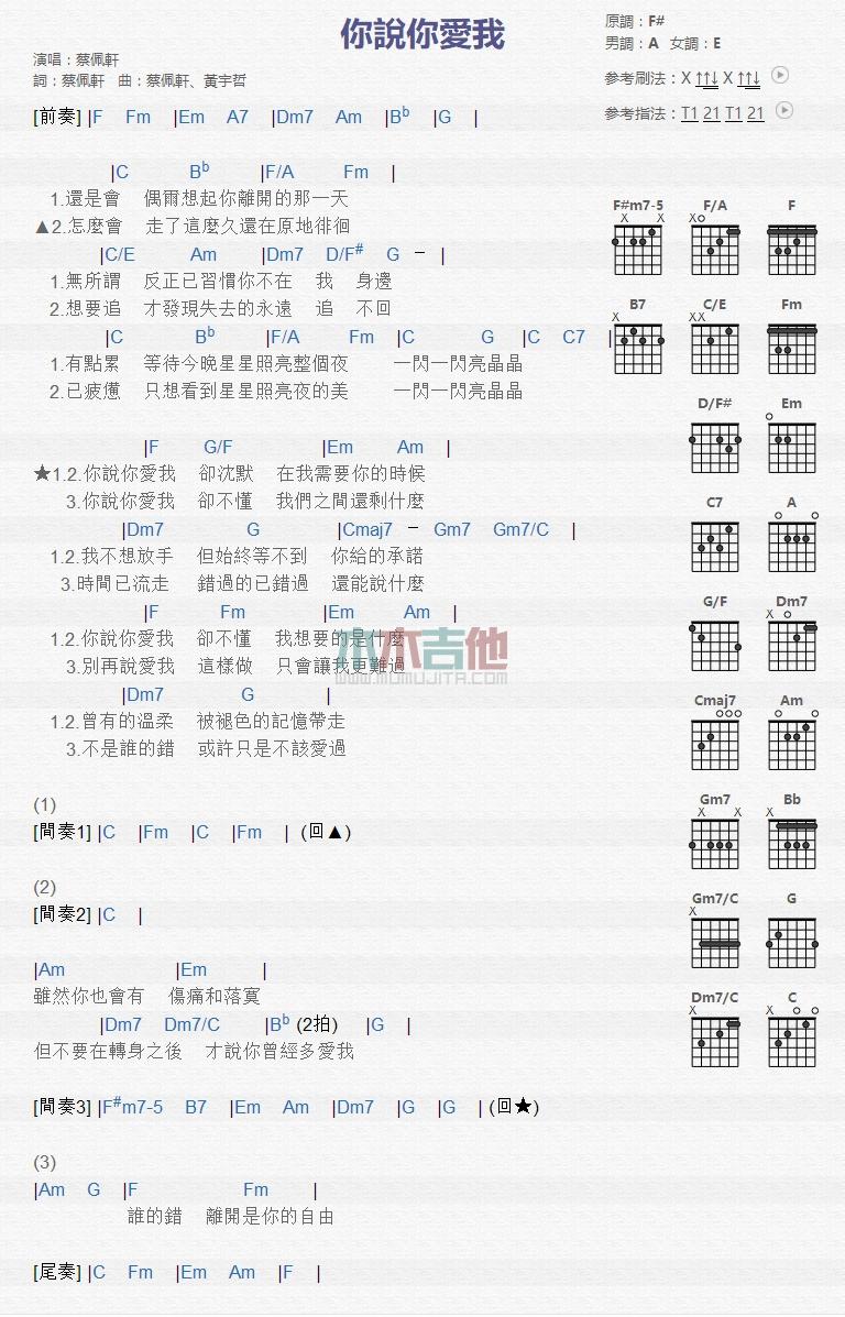 你说你爱我_吉他谱_蔡佩轩1