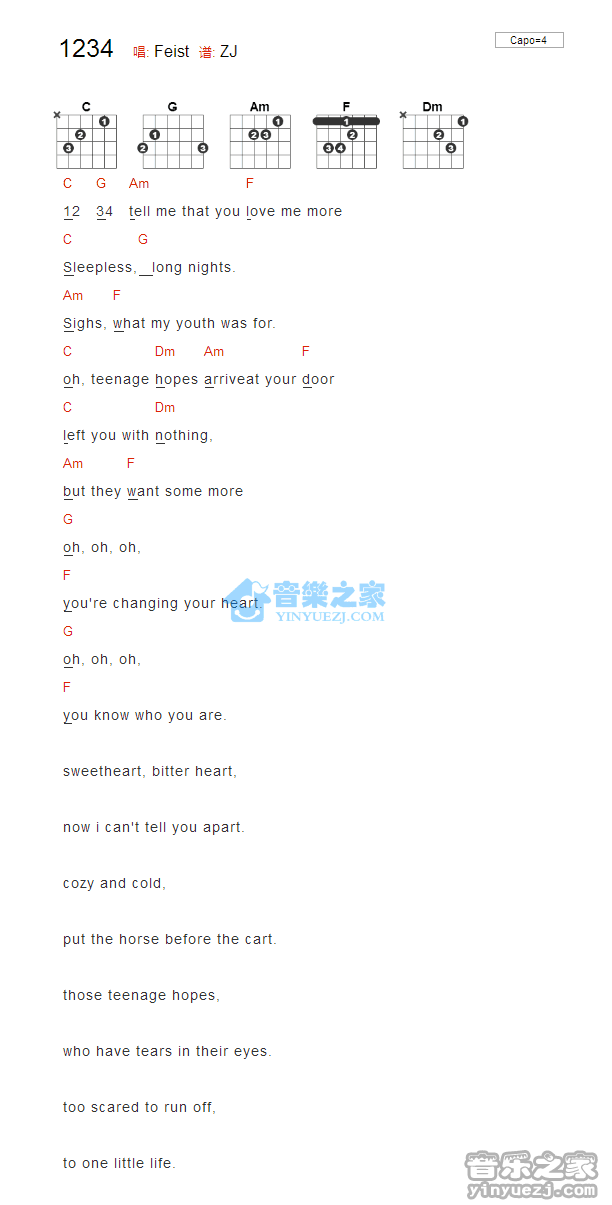 1234_吉他谱_Feist1