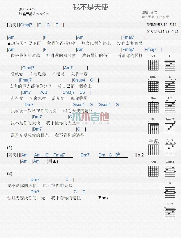 我不是天使_吉他谱_那英1