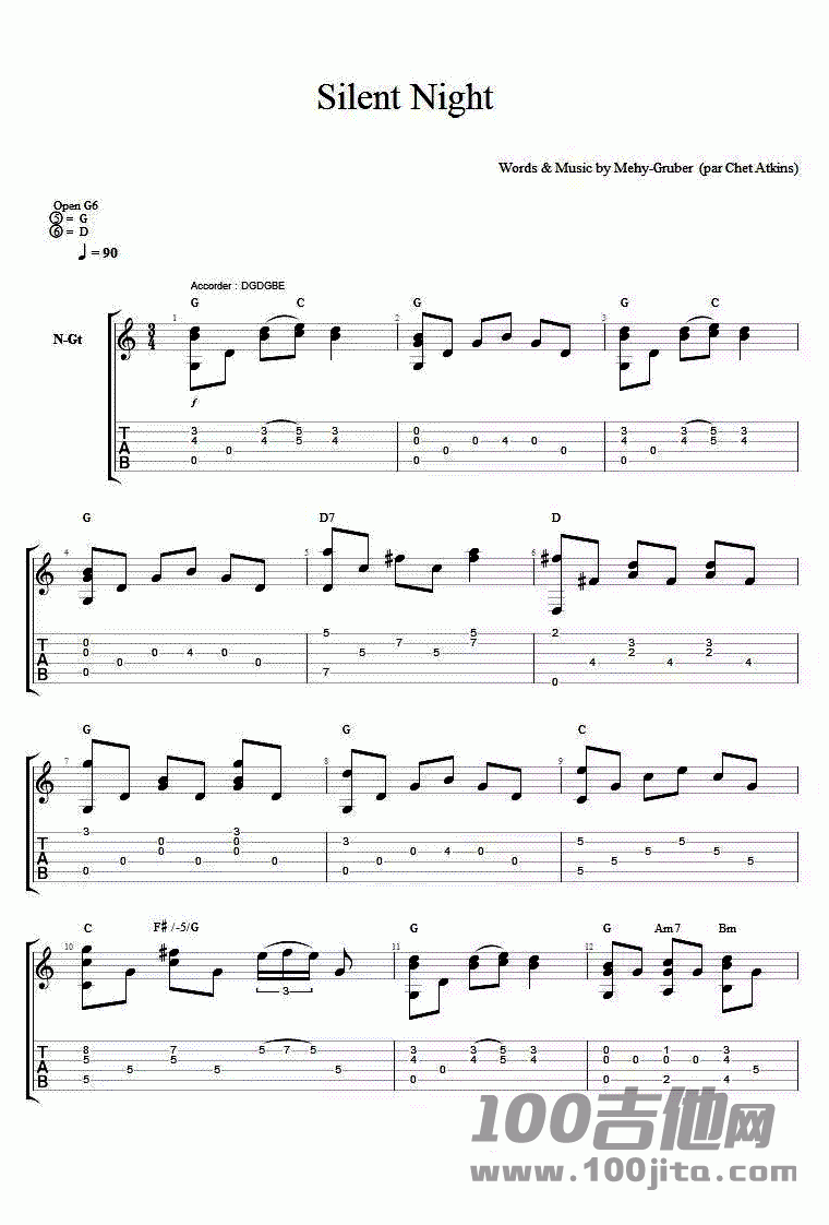 Silent Night吉他谱_《平安夜》独奏谱指弹谱1