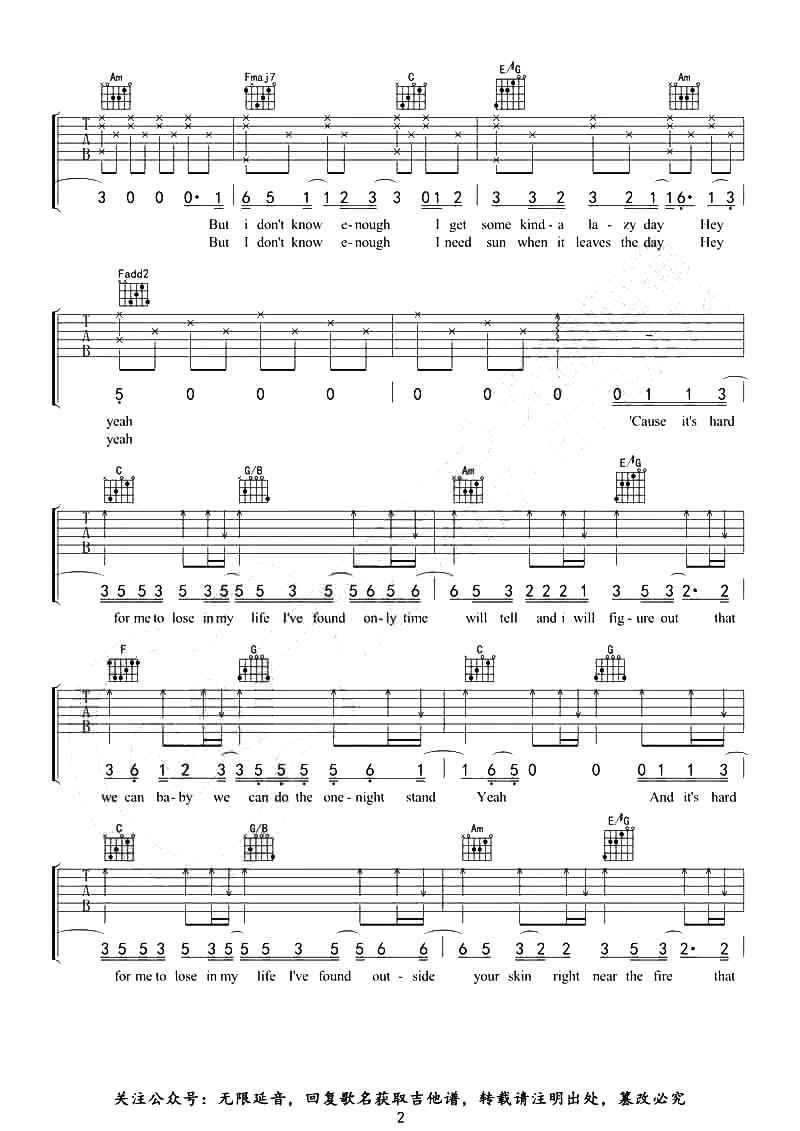 Free Loop吉他谱_Daniel Powter_C调弹唱六线谱1