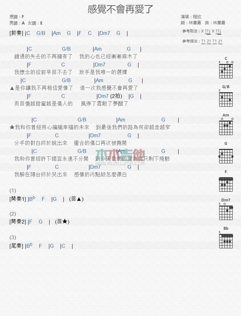 感觉不会再爱了_吉他谱_程欣1