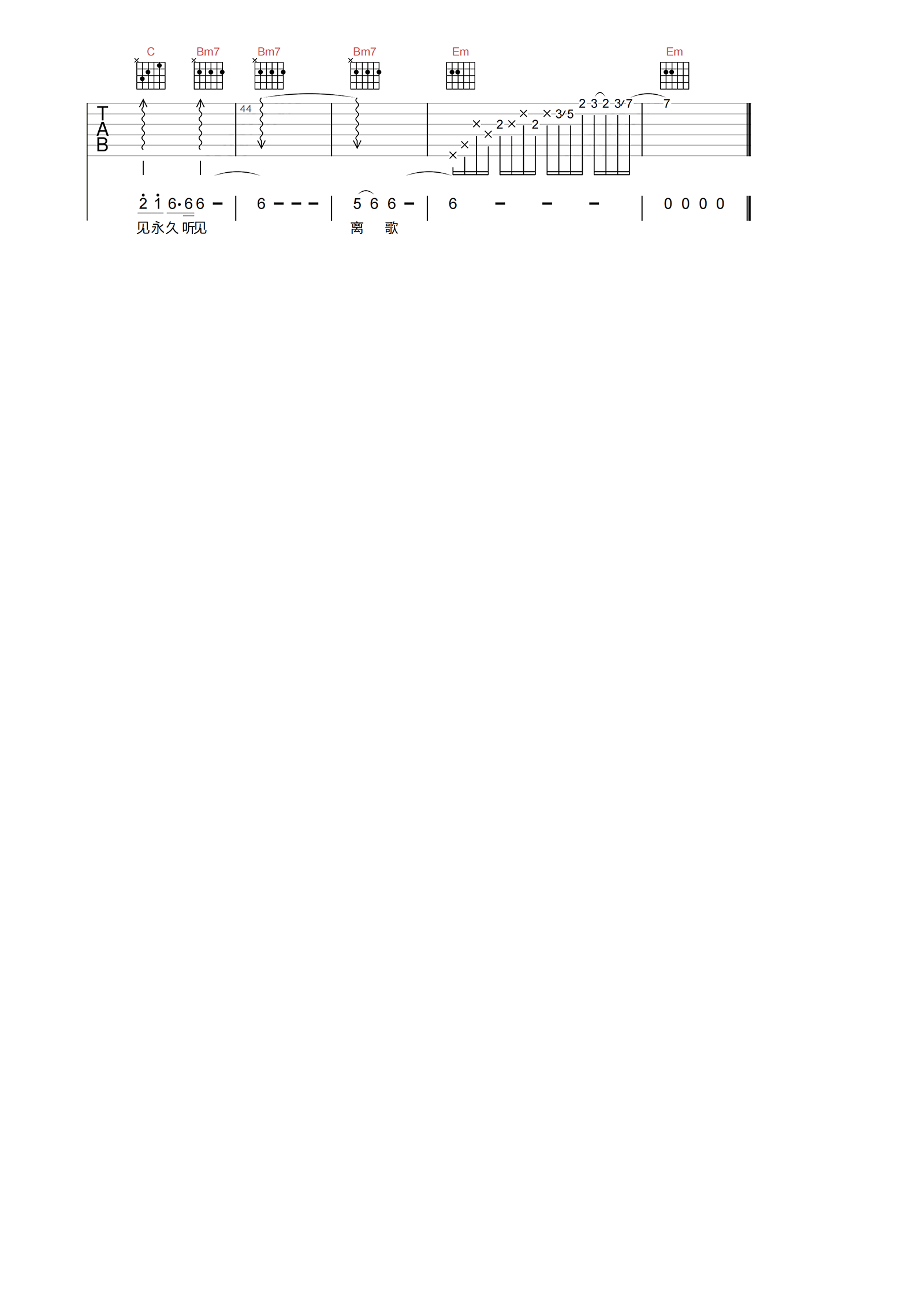 离歌吉他谱-信乐团-G调超原版-附PDF图片谱1