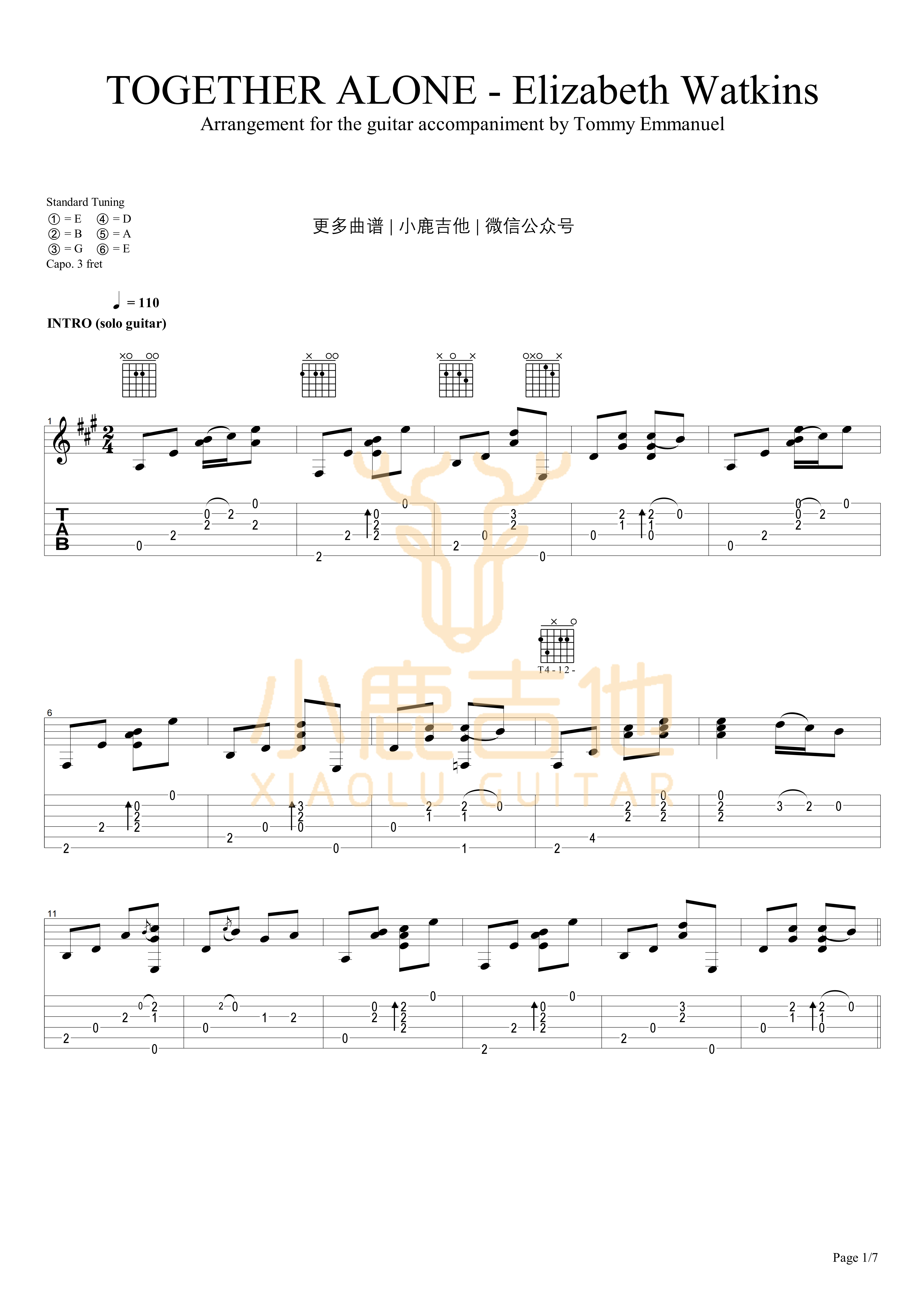 TOGETHER ALONE-Tommy Emmanuel指弹吉他谱（小鹿吉他）1