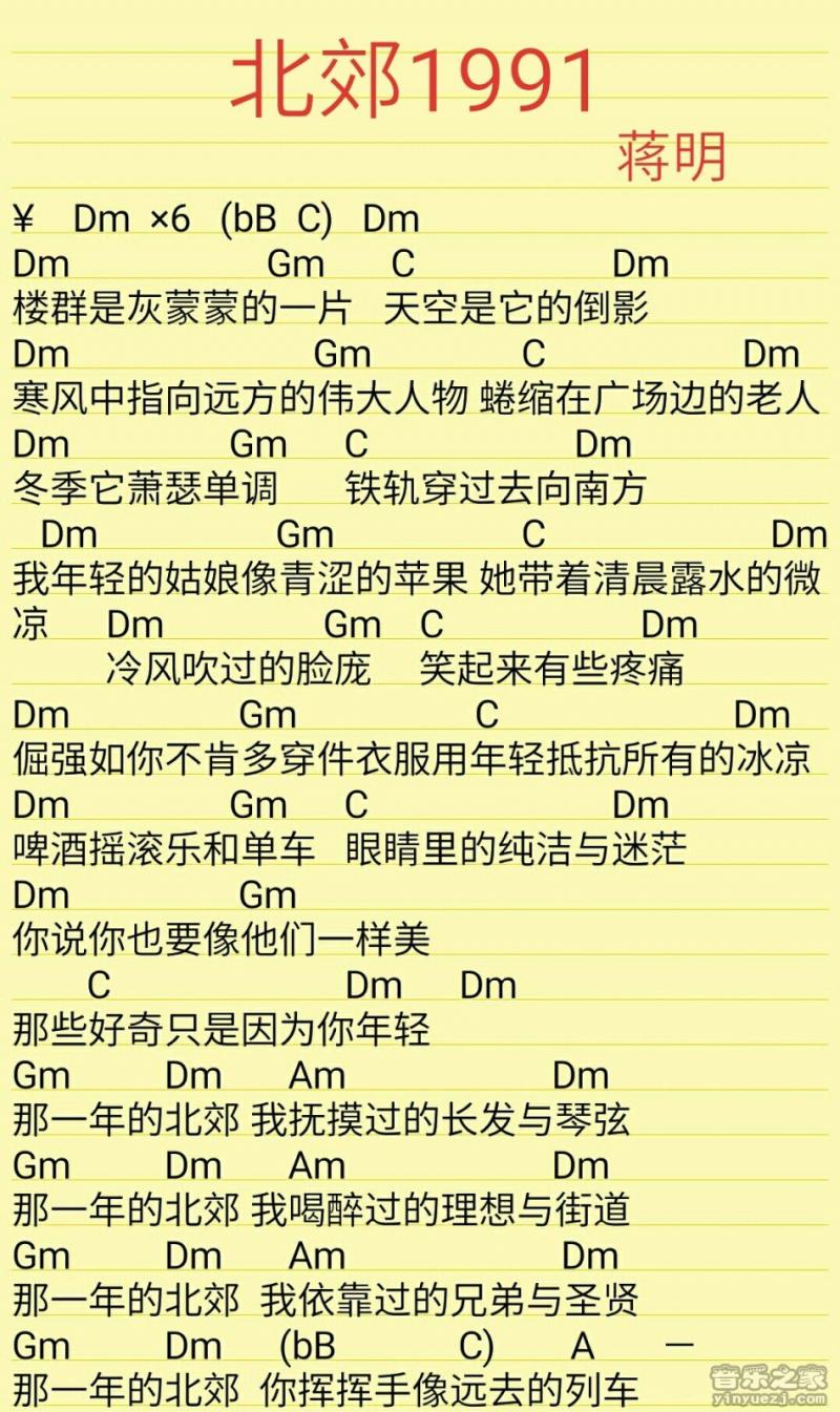 北郊1991吉他谱 蒋明1