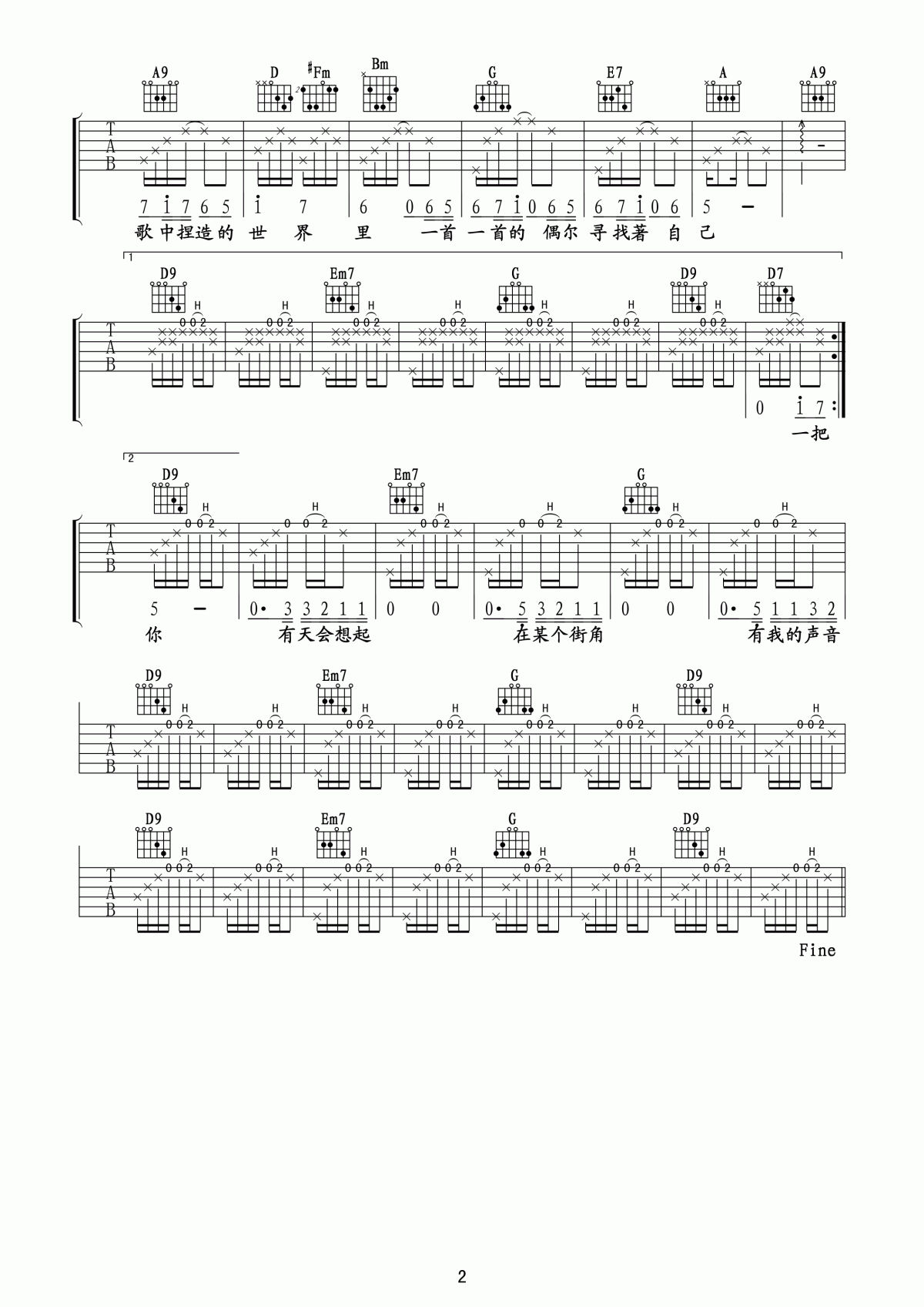 街角的guitar man吉他谱  迪克牛仔2