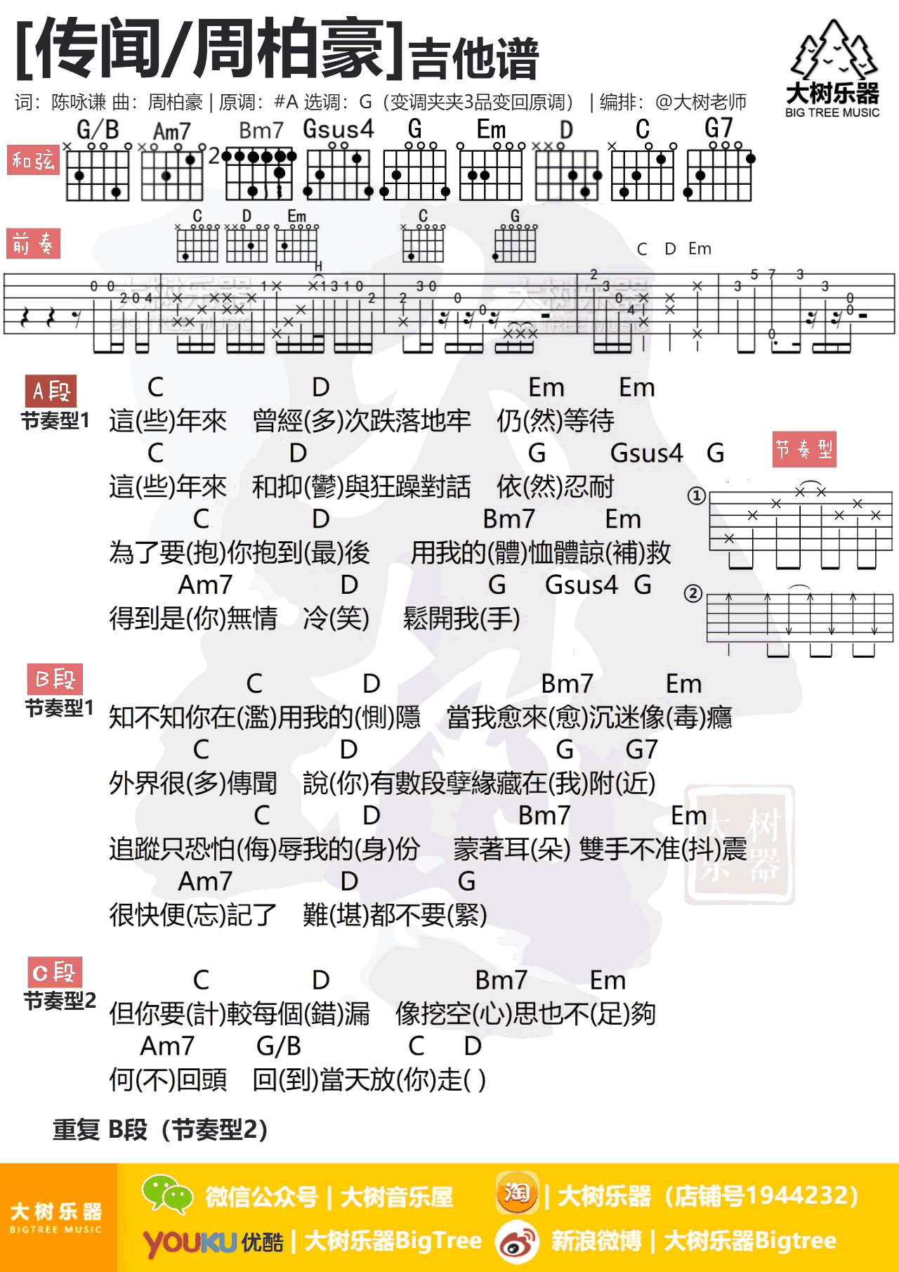 传闻吉他谱-周柏豪-《传闻》G调弹唱谱-高清图片谱1