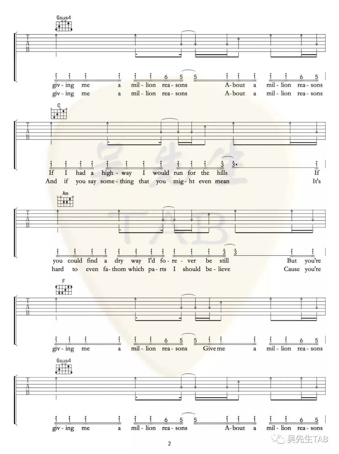 Million Reasons吉他谱 C调扫弦版-lady gaga1