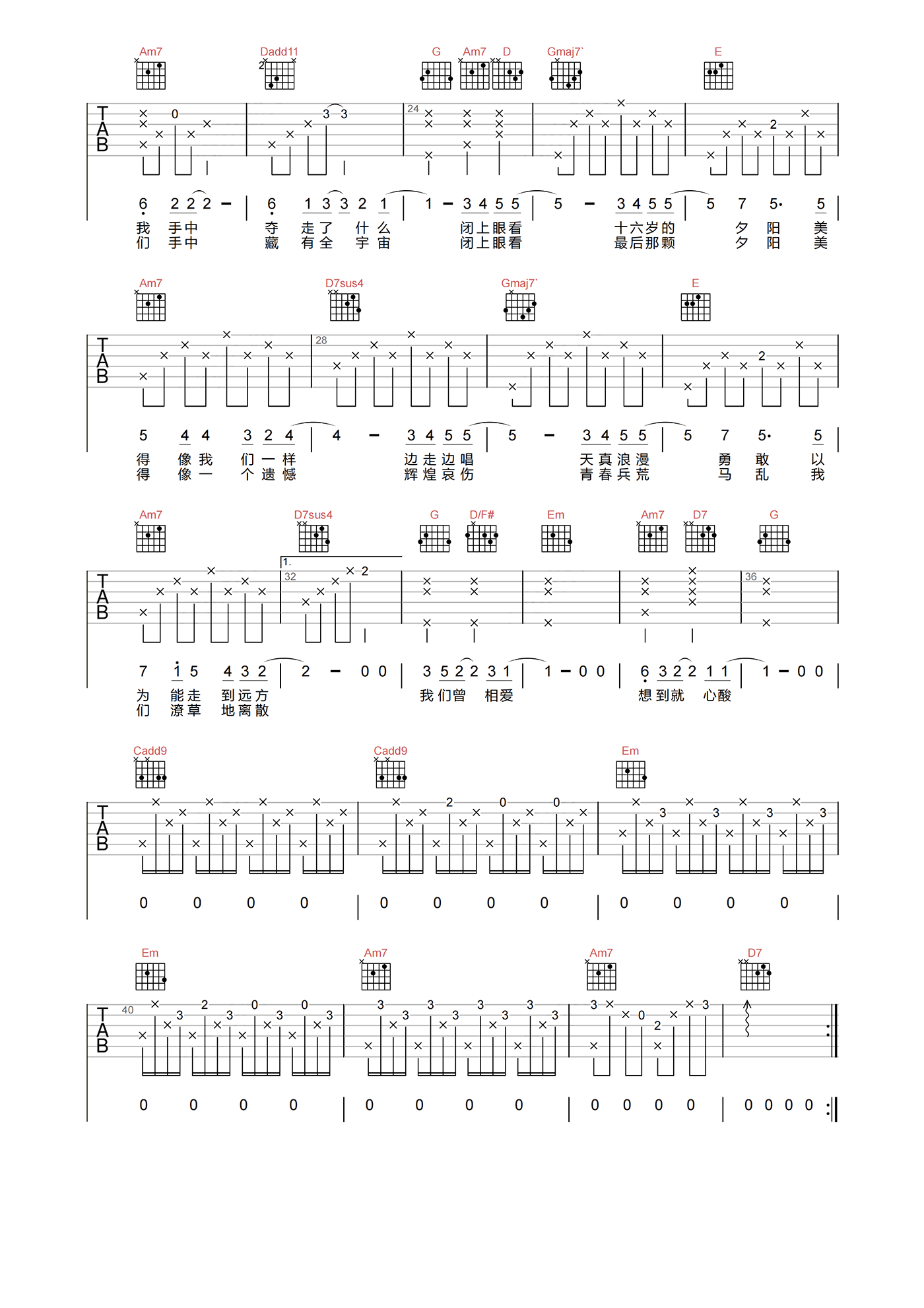心酸吉他谱-林宥嘉-《心酸》A调原版弹唱六线谱1