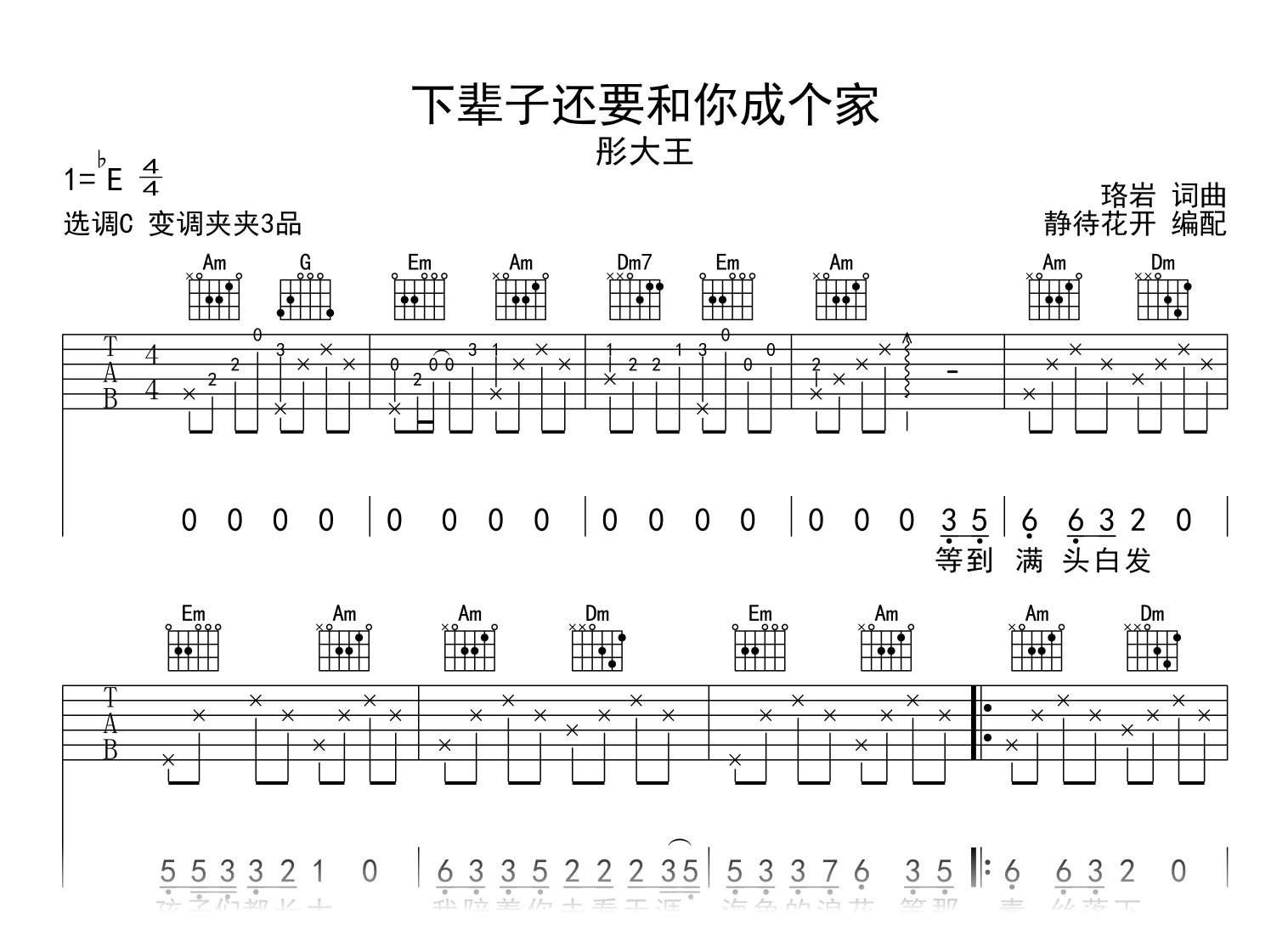 下辈子还要和你成个家吉他谱_彤大王_C调弹唱谱1