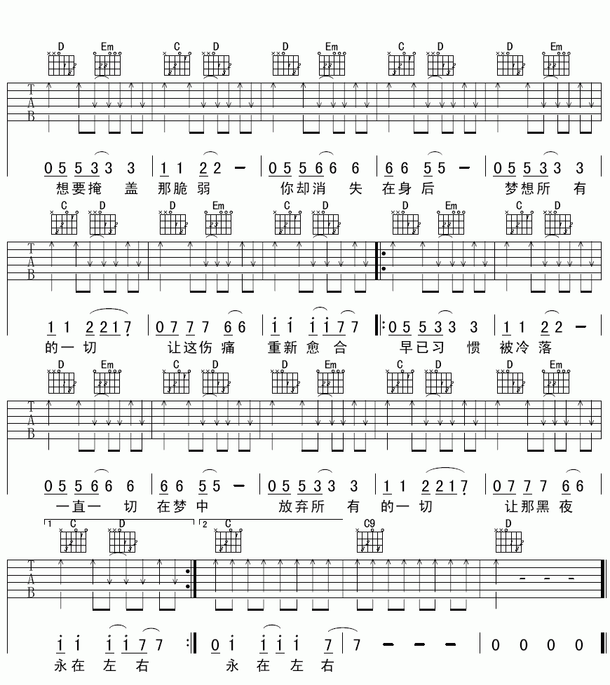 影子吉他谱 G调 面孔乐队4