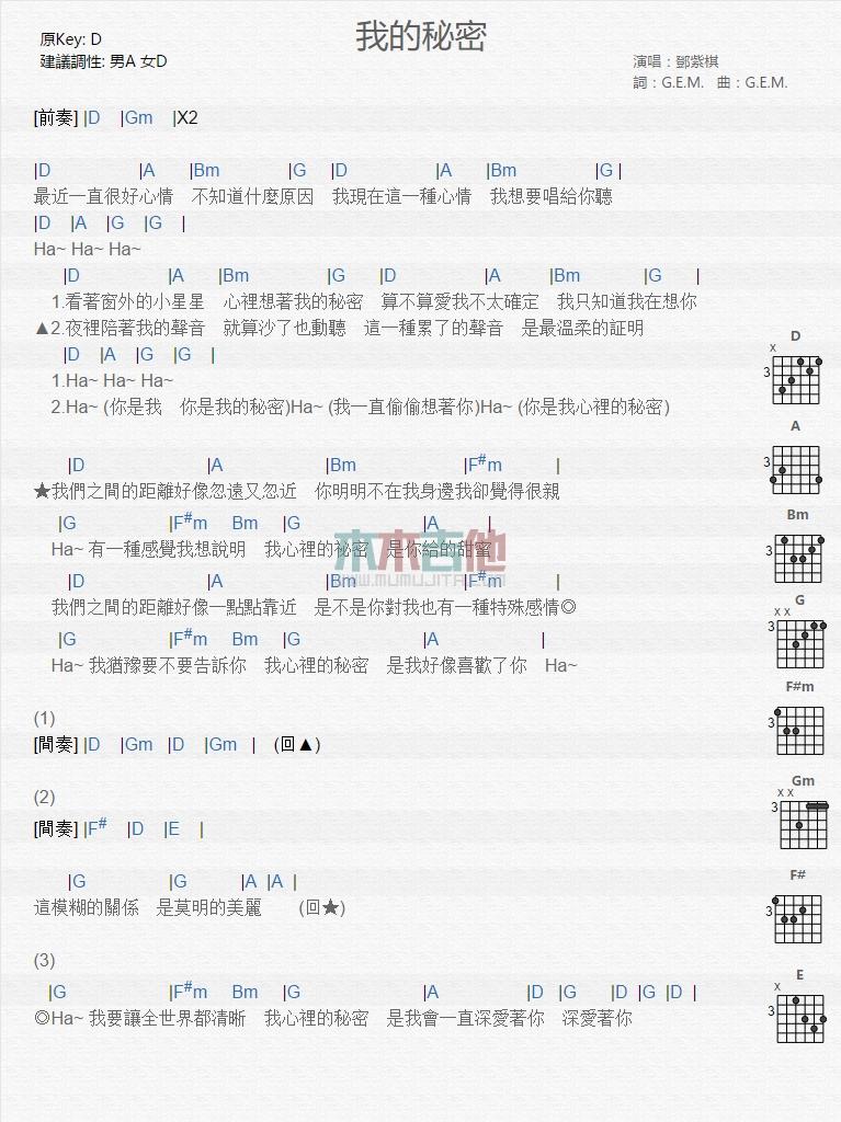我的秘密_吉他谱_邓紫棋1