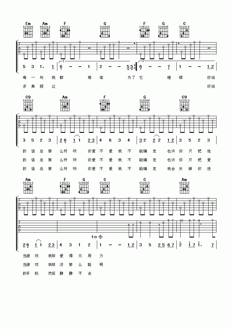 许茹芸《好听》吉他谱2