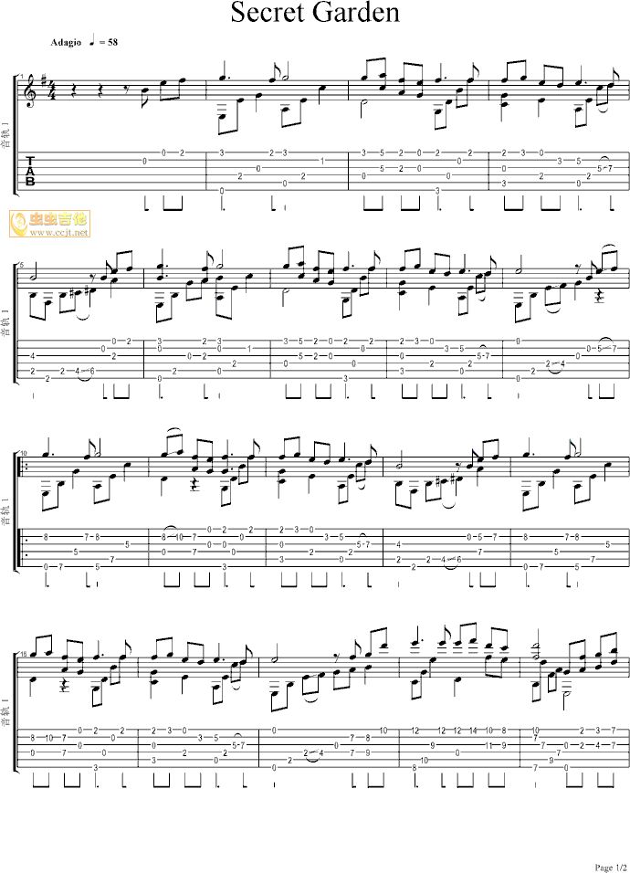 神秘园之歌|吉他谱|图片谱|高清|世界名曲1
