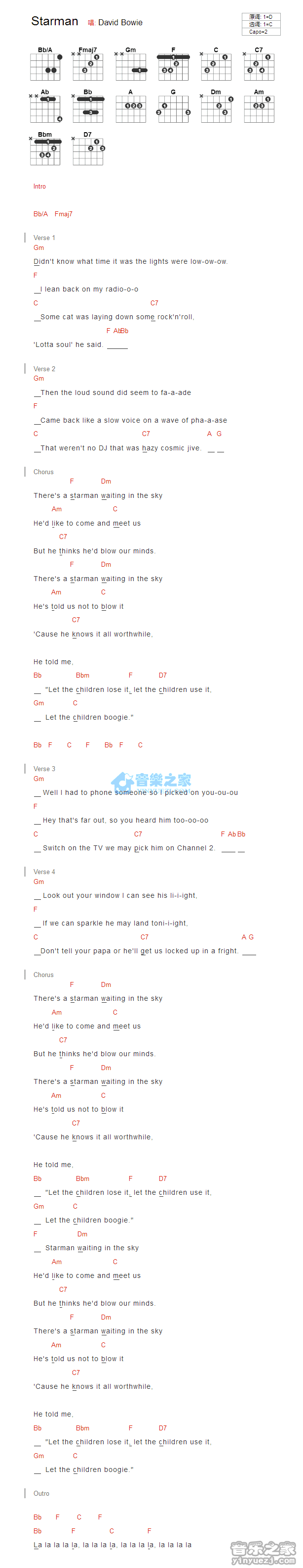 Starman_吉他谱_C调版_David Bowie1